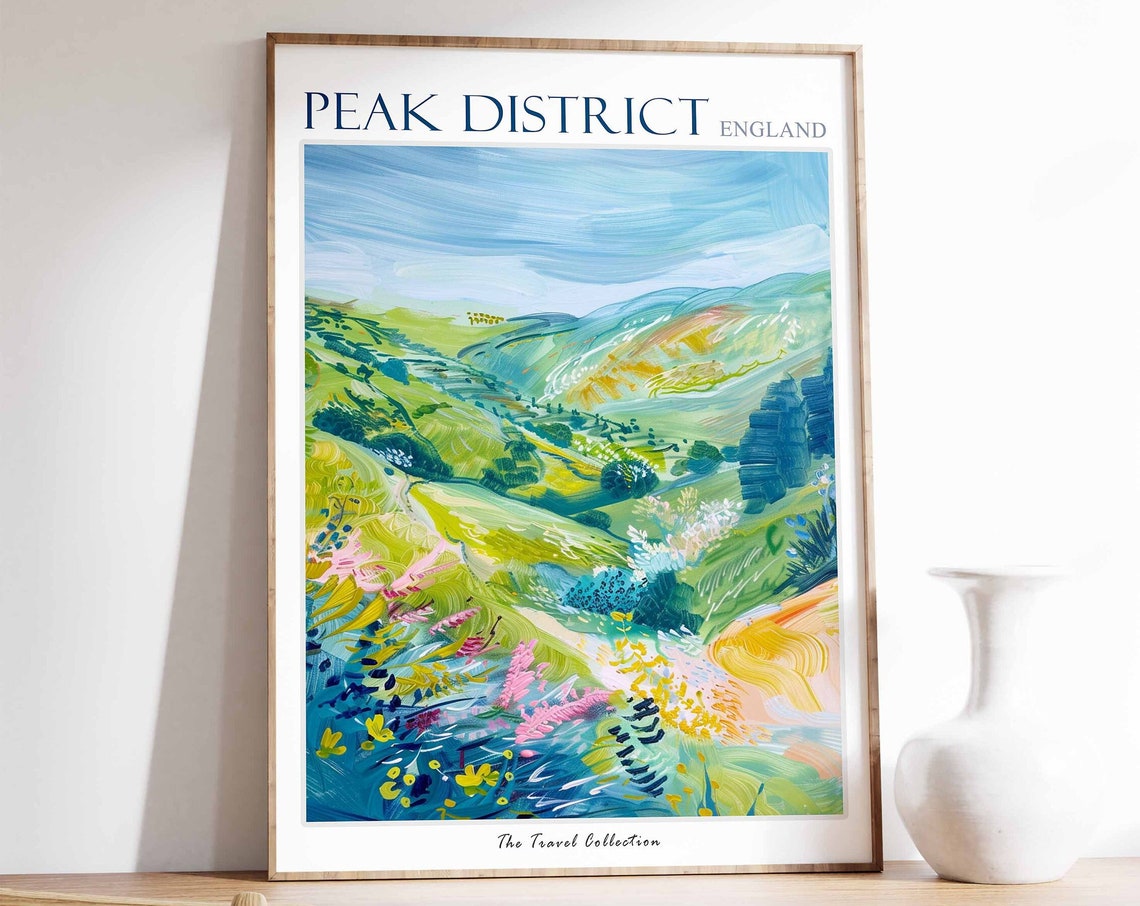 Peak District England Green Rolling Hills Meadow Landscape Poster