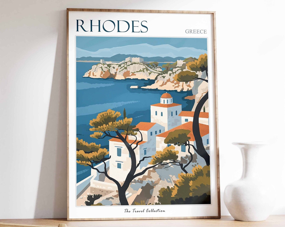 Rhodes Poster Rhodes Travel Print Greek Travel Poster Greek Decor Tropical Decor Rhodes Print Rhodes Gift Greece Travel Poster