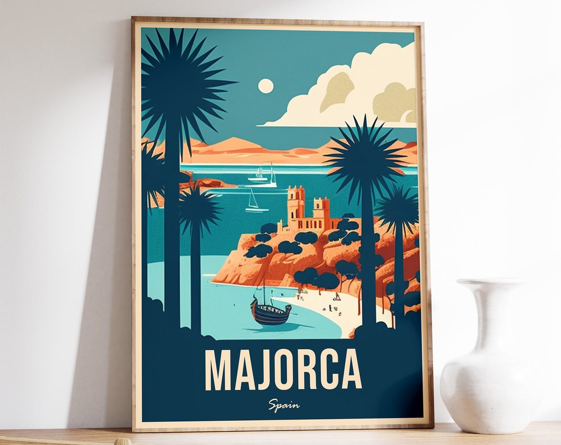 Majorca Travel Print Majorca Travel Poster Spain Travel Wall Art Colourful Travel Art Vintage Travel Travel Gift A1a2a3a4