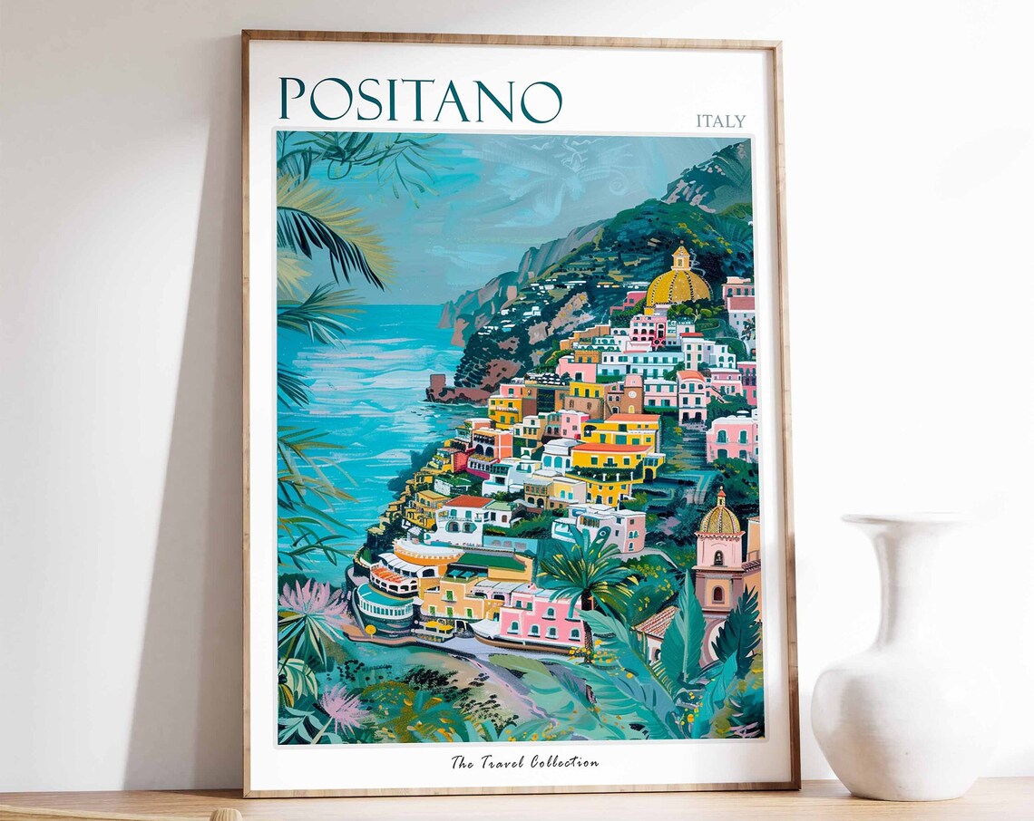 Positano Travel Poster, Tropical Beach Art