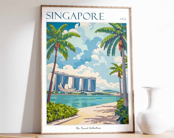 Singapore Poster Singapore Travel Print Tropical Decor City Wall Art Singaporean Decor Asia Travel Print Singapore Gift