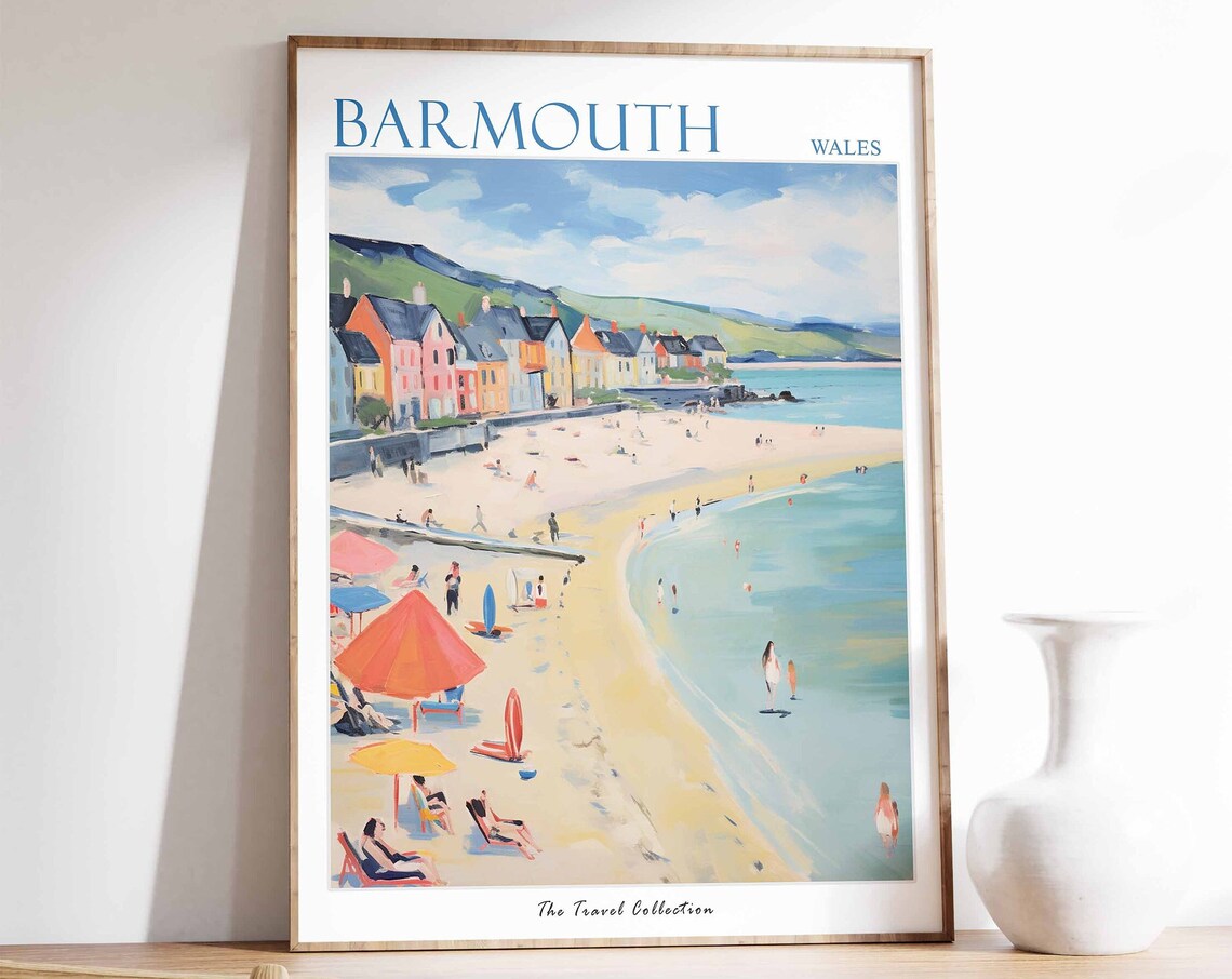 Barmouth Wales Seaside Beach Colorful Houses Travel Art Poster