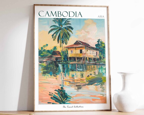 Cambodia Poster Cambodia Travel Print Tropical Decor Cambodian Travel Poster Asian Decor Oriental Art Cambodian Decor Cambodian Gift