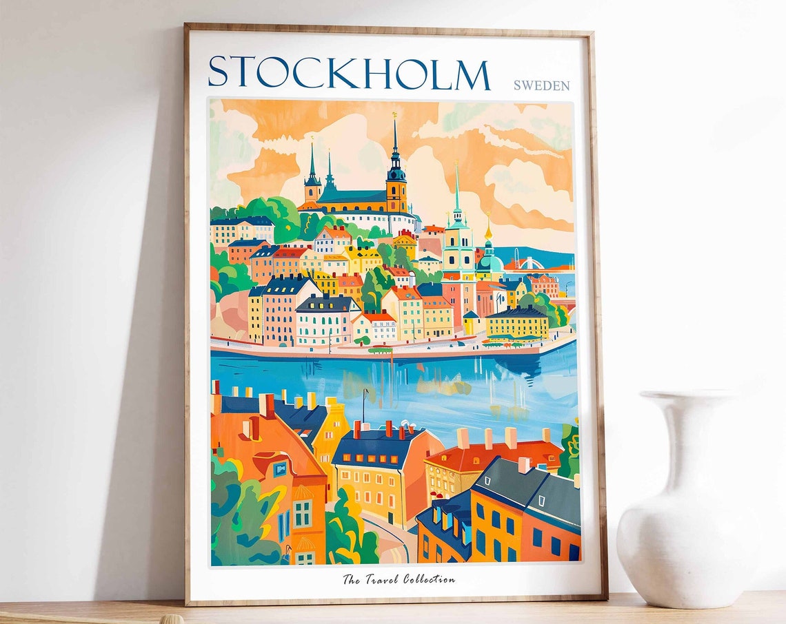 Stockholm Poster Stockholm Travel Print Tropical Decor City Wall Art Swedish Decor Sweden Travel Print Stockholm Gift