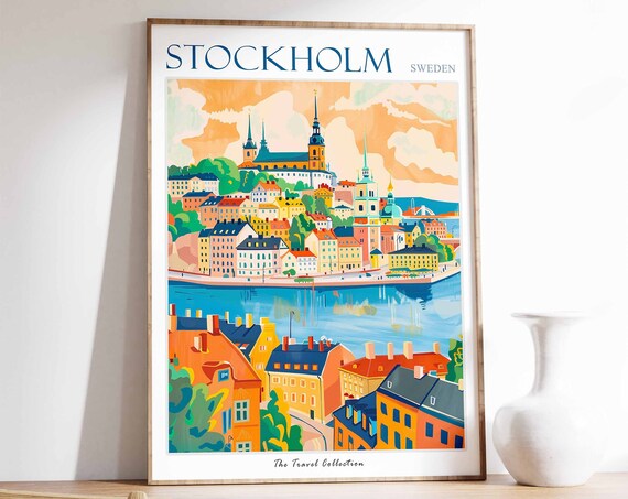 Stockholm Poster Stockholm Travel Print Tropical Decor City Wall Art Swedish Decor Sweden Travel Print Stockholm Gift