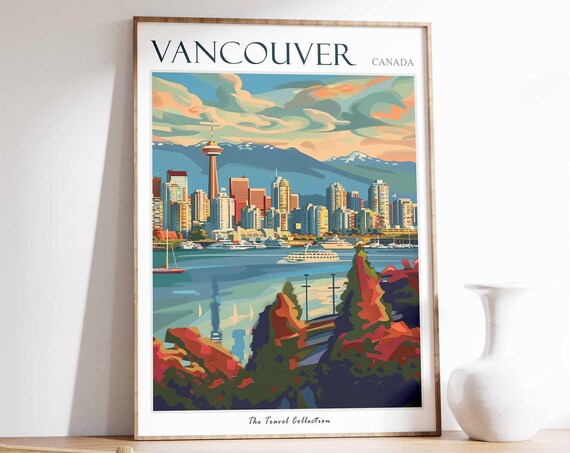 Vancouver Poster Vancouver Travel Print Tropical Decor City Wall Art Canadian Decor Canada Travel Print Vancouver Gift