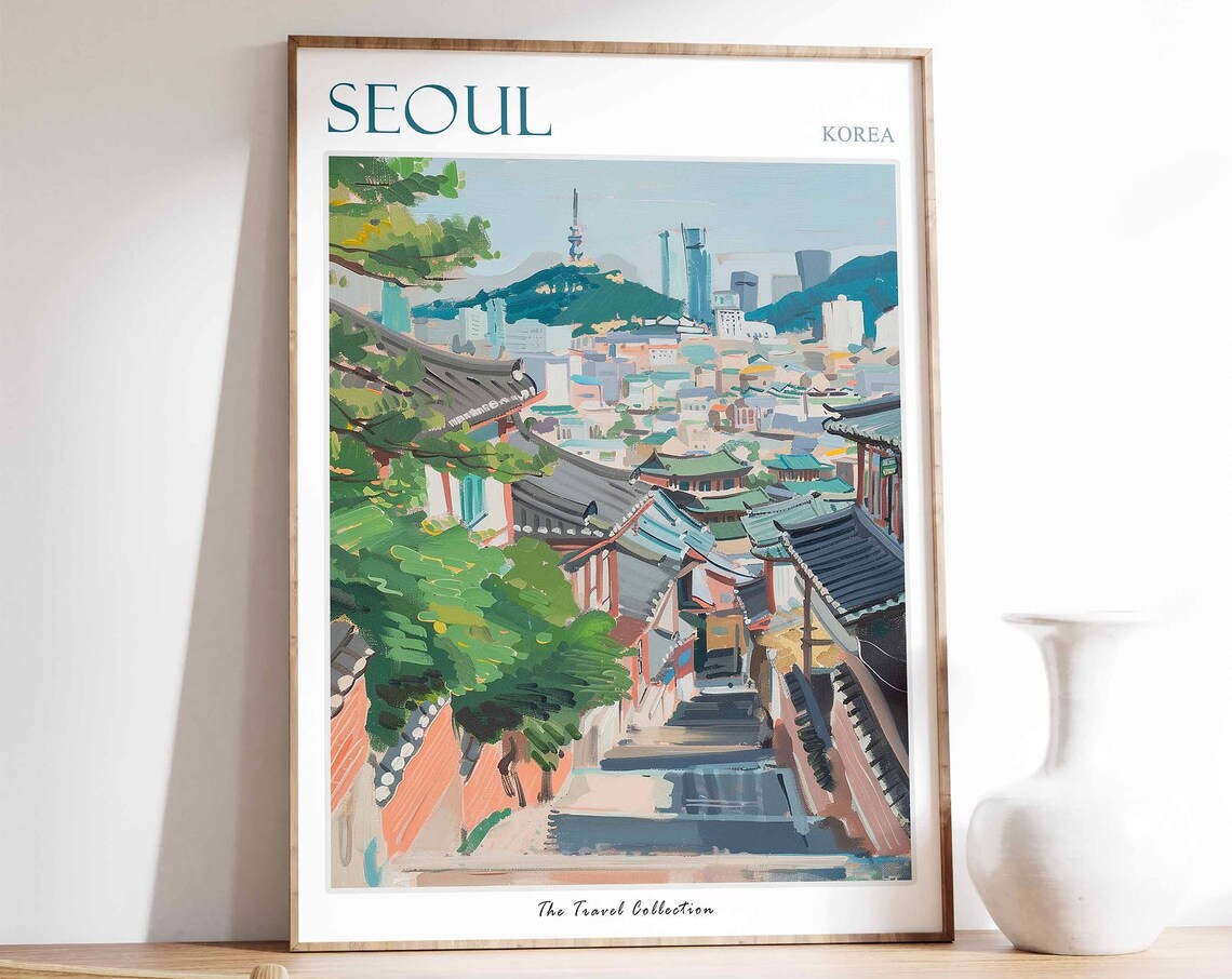 Seoul Travel Poster, Tropical Decor Wall Art
