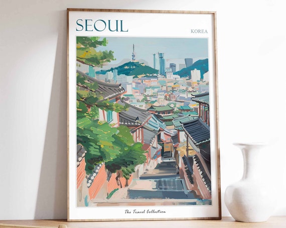 Seoul Travel Poster, Tropical Decor Wall Art