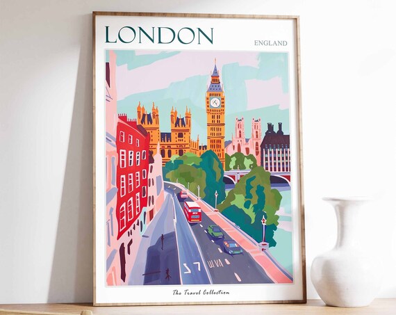 London Poster London Travel Print Tropical Decor City Wall Art British Decor England Travel Print London Gift London Travel Poster