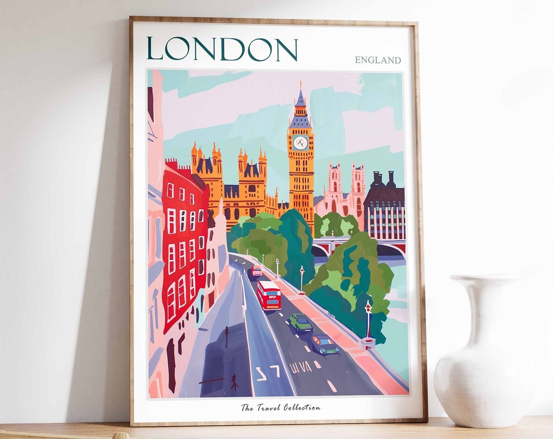 London Poster London Travel Print Tropical Decor City Wall Art British Decor England Travel Print London Gift London Travel Poster