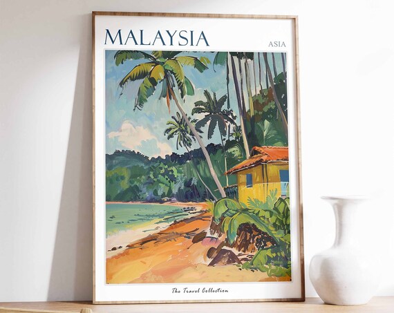 Malaysia Travel Poster Malaysia Travel Print Tropical Decor Botanical Wall Art Oriental Travel Poster Asian Art Malaysian Gift