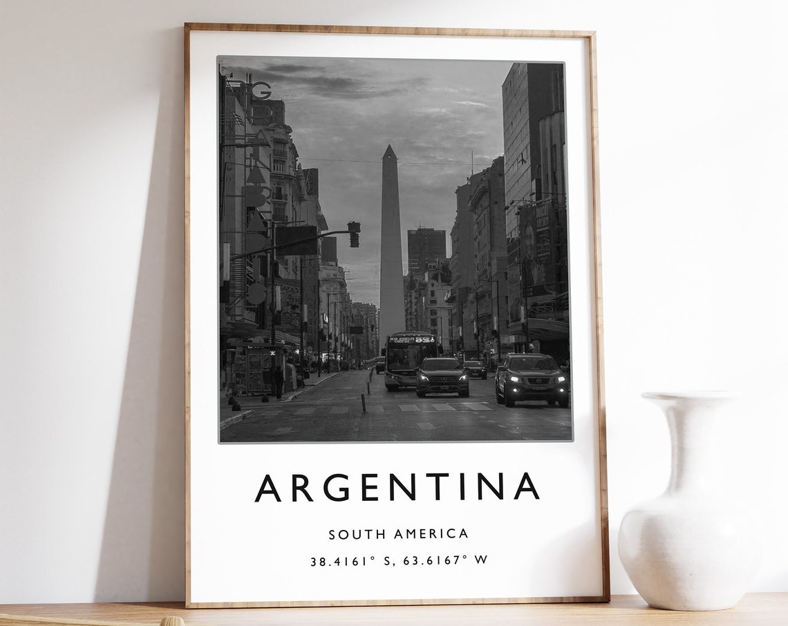 Argentina Black and White Obelisk City Avenue Night View Travel Poster