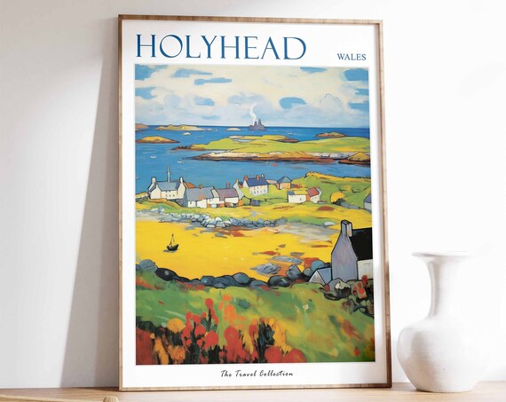 Holyhead Poster Holyhead Travel Print Wales Travel Poster Welsh Decor Tropical Decor Sea Print Holyhead Gift Holyhead Travel Poster