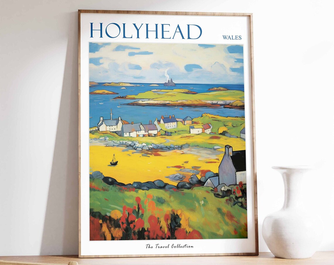 Holyhead Wales Harbor Island Cottages Sailboats Golden View Poster