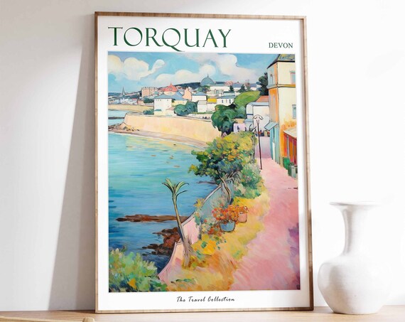 Torquay Poster Torquay Travel Print Devon Travel Poster British Decor Tropical Decor Sea Print Torquay Gift Torquay Travel Poster