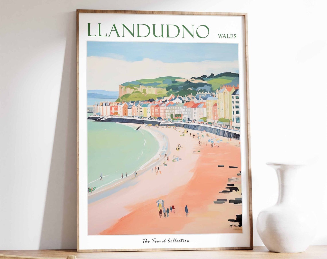 Llandudno Pastel Seafront Promenade Pier Wales Travel Poster