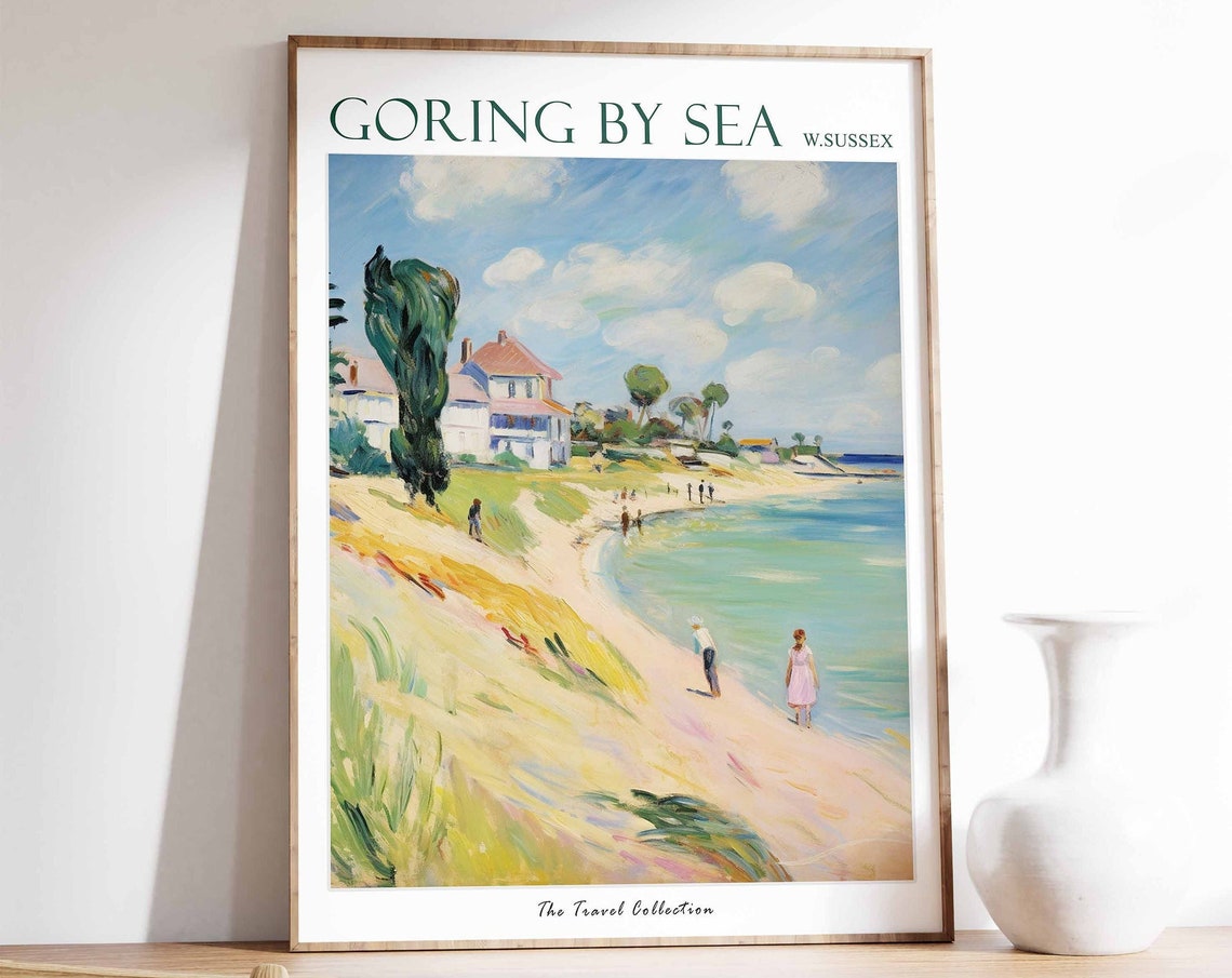 Goring By Sea Poster Goring By Sea Travel Print West Sussex Travel Poster British Decor Tropical Decor Sea Print Goring By Sea Gift