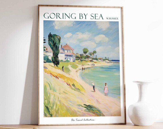 Goring By Sea Poster Goring By Sea Travel Print West Sussex Travel Poster British Decor Tropical Decor Sea Print Goring By Sea Gift