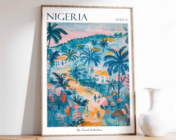 Nigeria Poster Nigeria Travel Print Nigerian Travel Poster African Decor Tropical Decor Botanical Art African Art Nigerian Gift