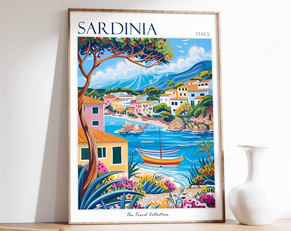 Sardinia Poster Sardinia Travel Print Italian Travel Poster Tropical Decor Beach Art Travel Gift Floral Print Coastal Decor