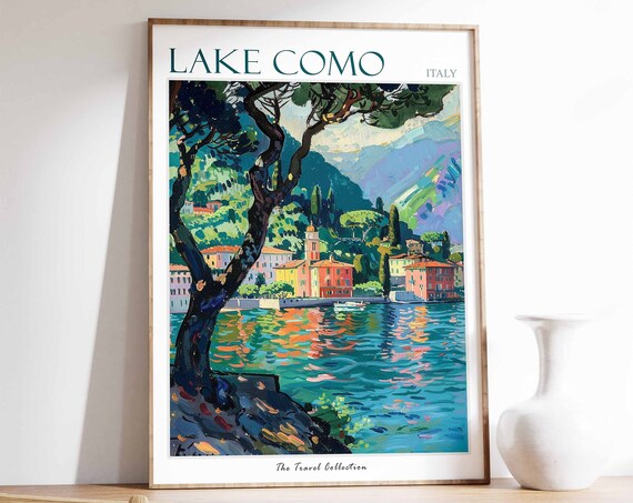 Lake Como Poster Lake Como Travel Print Italy Travel Poster Tropical Decor Beach Art Travel Gift Floral Print Coastal Decor