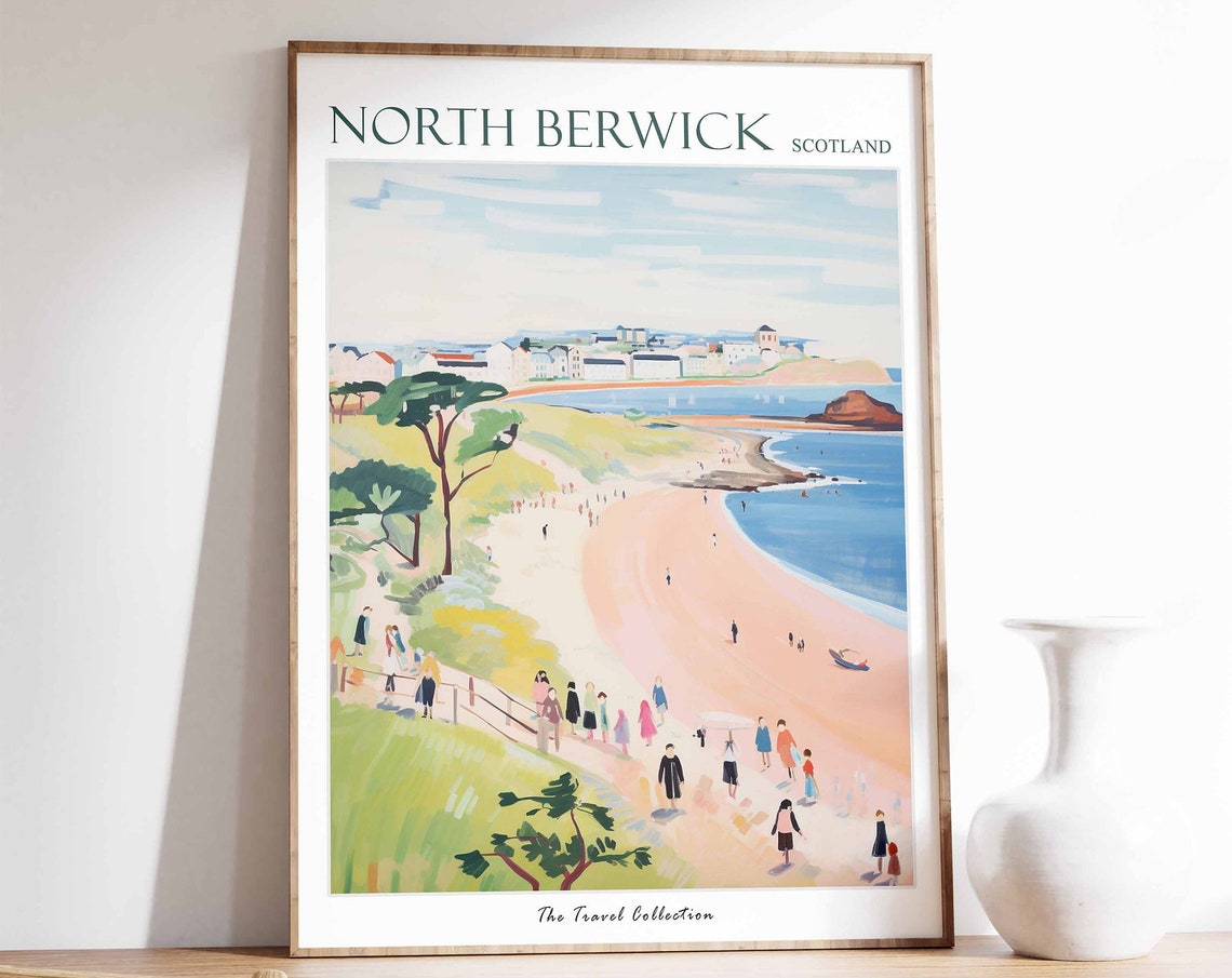 North Berwick Scotland Crowded Beach Summer Travel Collection Poster