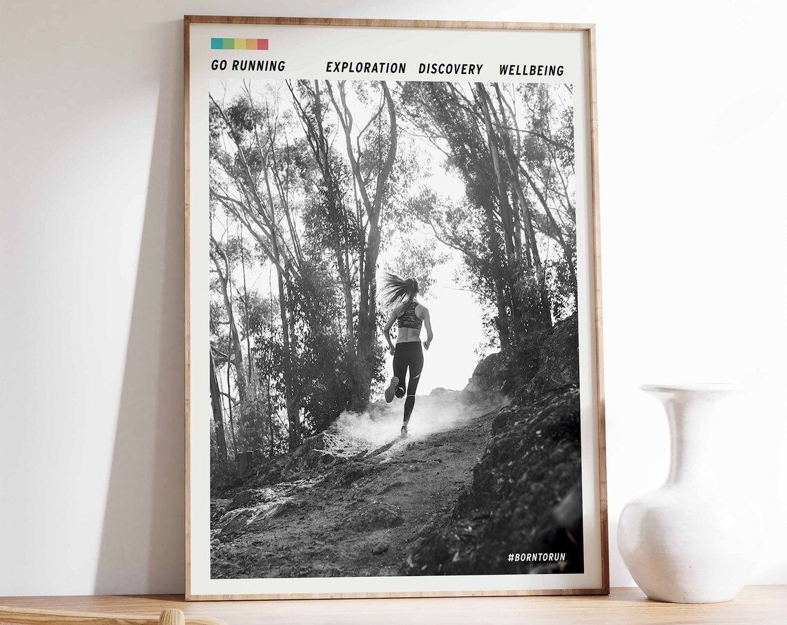 Go Running Born To Run Trail Runner Motivational Poster Black White
