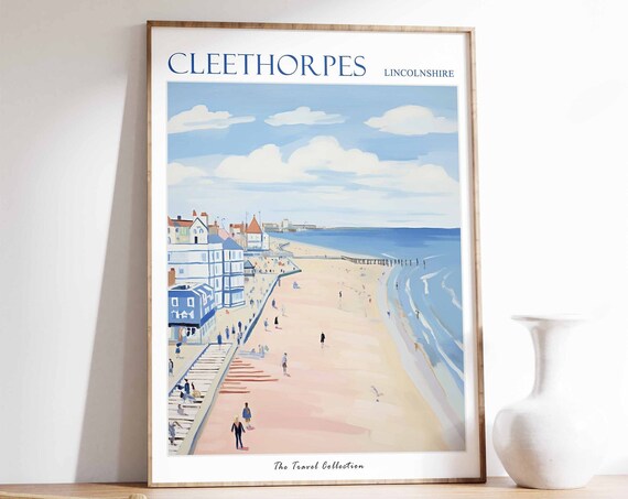 Cleethorpes Lincolnshire Travel Poster Sandy Beach And Classic Pier