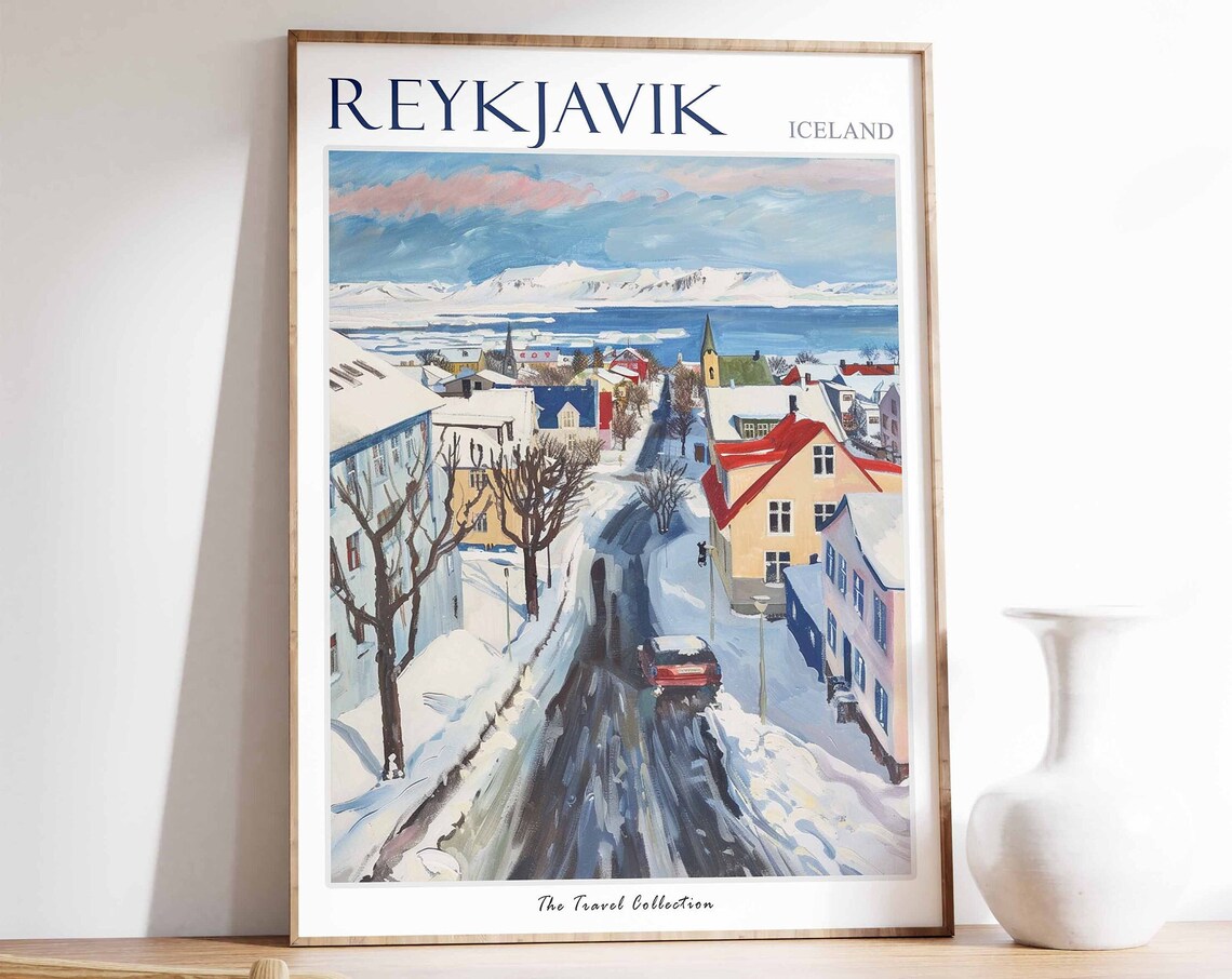 Reykjavik Travel Poster, Nordic Decor Art Print