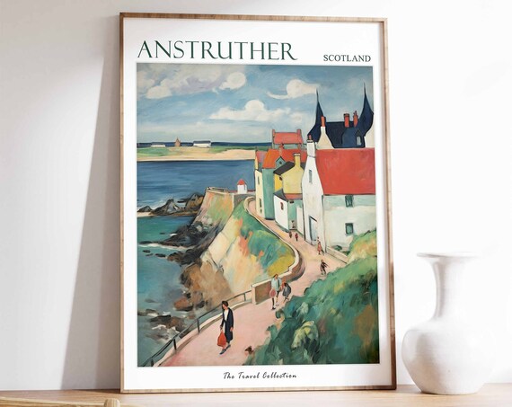 Anstruther Scotland Cliffside Coastal Painting Travel Poster
