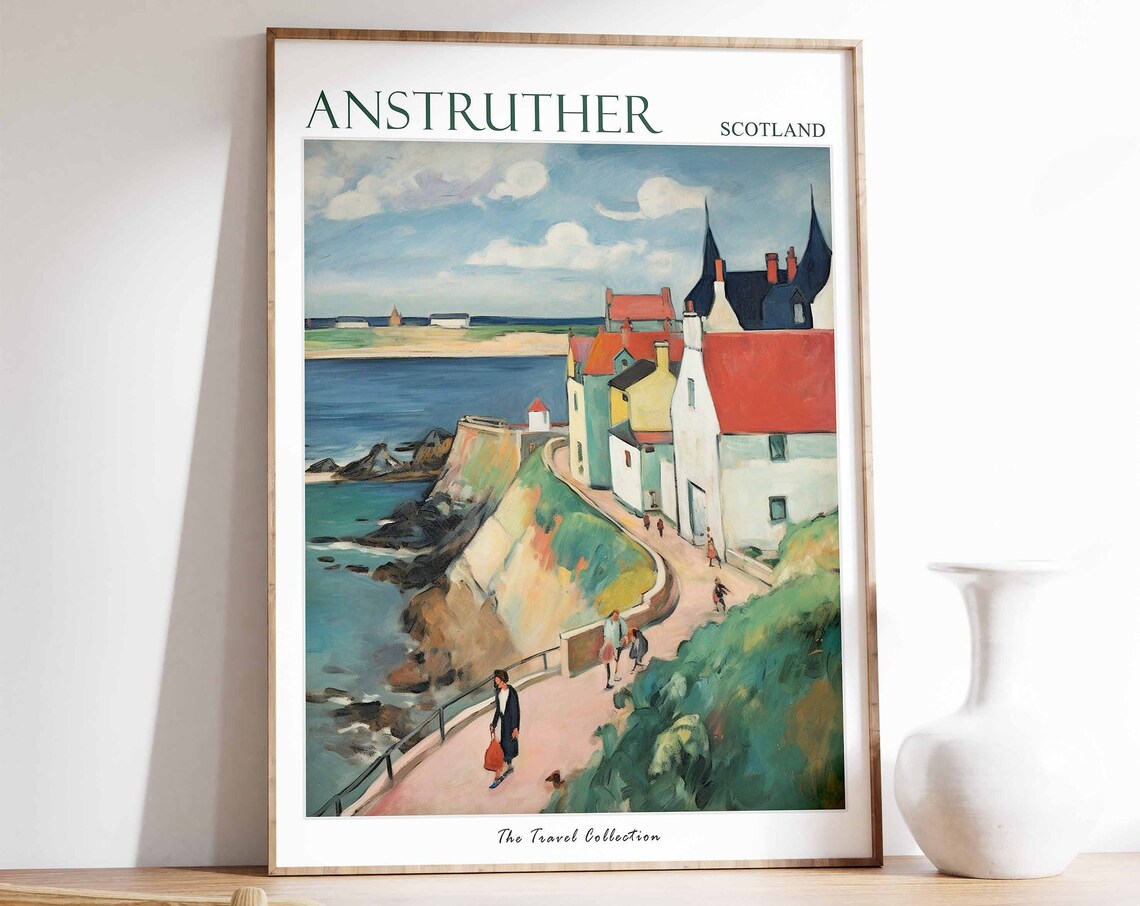 Anstruther Scotland Cliffside Coastal Painting Travel Poster