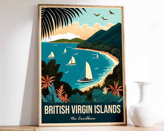 British Virgin Islands Travel Print Bvi Travel Poster Caribbean Travel Wall Art Colourful Travel Art Vintage Travel Gift A1a2a3a4