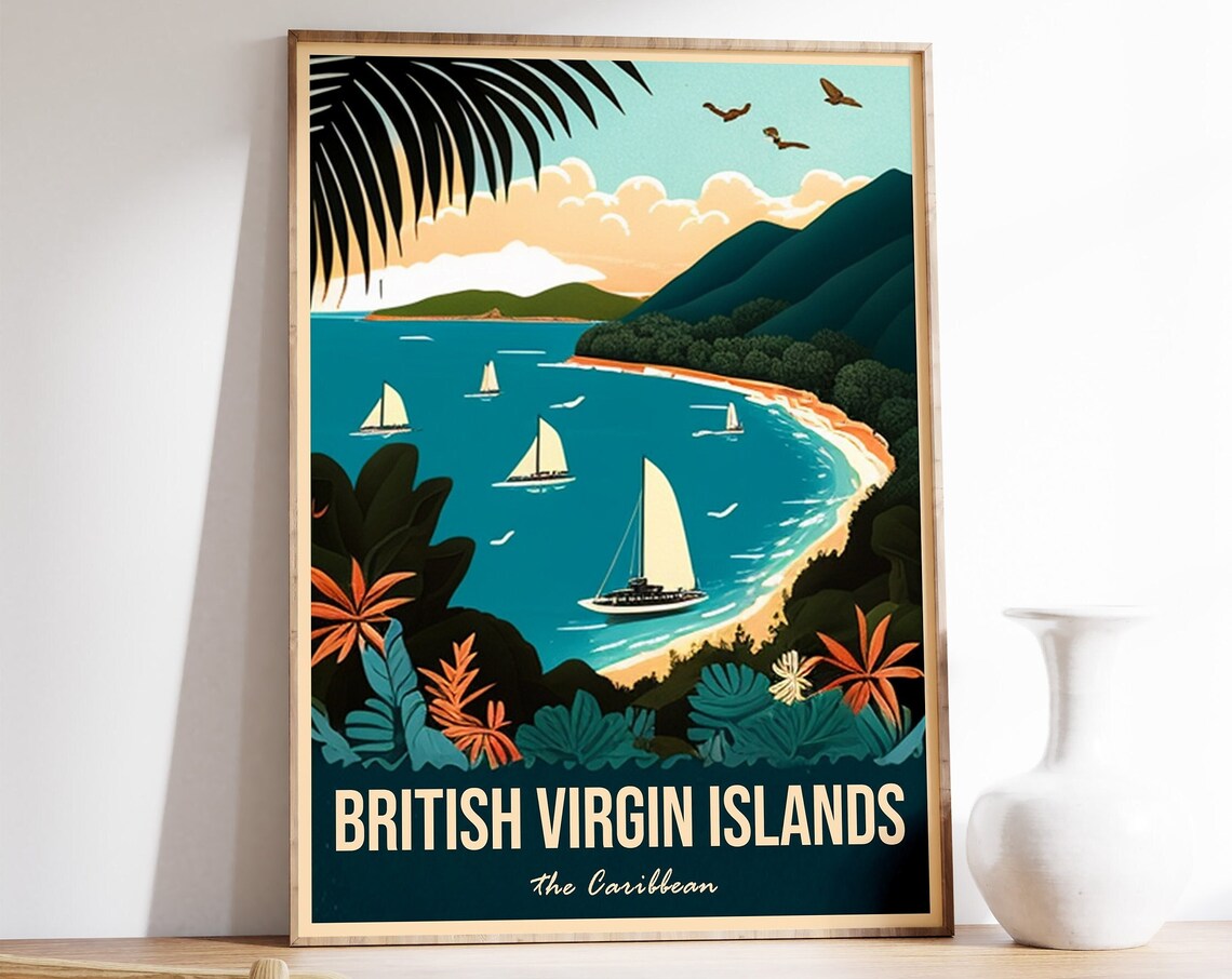 British Virgin Islands Travel Print Bvi Travel Poster Caribbean Travel Wall Art Colourful Travel Art Vintage Travel Gift A1a2a3a4