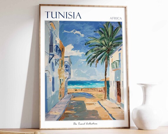 Tunisia Poster Tunisia Travel Print Tunisian Decor Tropical Decor Botanical Art African Gift Tunisian Gift North African Wall Art
