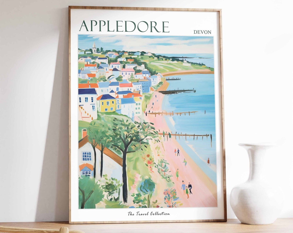 Appledore Devon England Pastel Coastal Town Beach View Poster