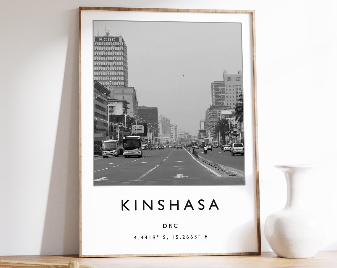 Kinshasa DRC Black and White Poster Busy City Street Photo View