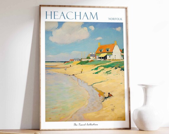 Heacham Poster Heacham Travel Print Norfolk Travel Poster British Decor Tropical Decor Sea Print Heacham Gift Heacham Travel Poster