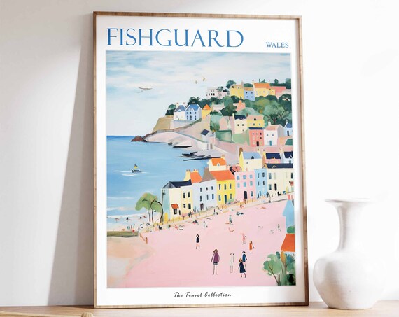 Fishguard Poster Fishguard Travel Print Wales Travel Poster Welsh Decor Tropical Decor Sea Print Fishguard Gift