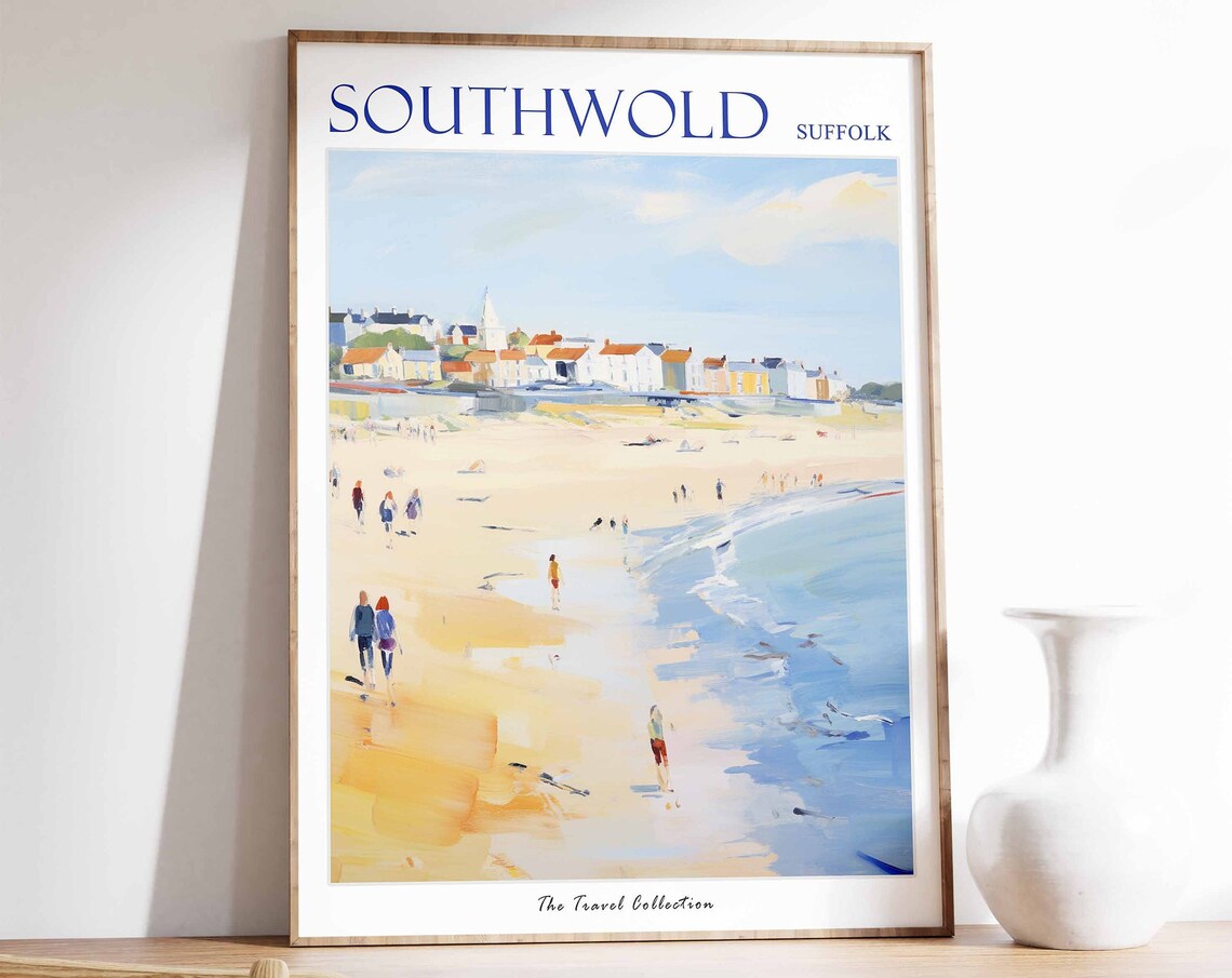 Southwold Suffolk Seaside Beach Town Watercolor Travel Poster