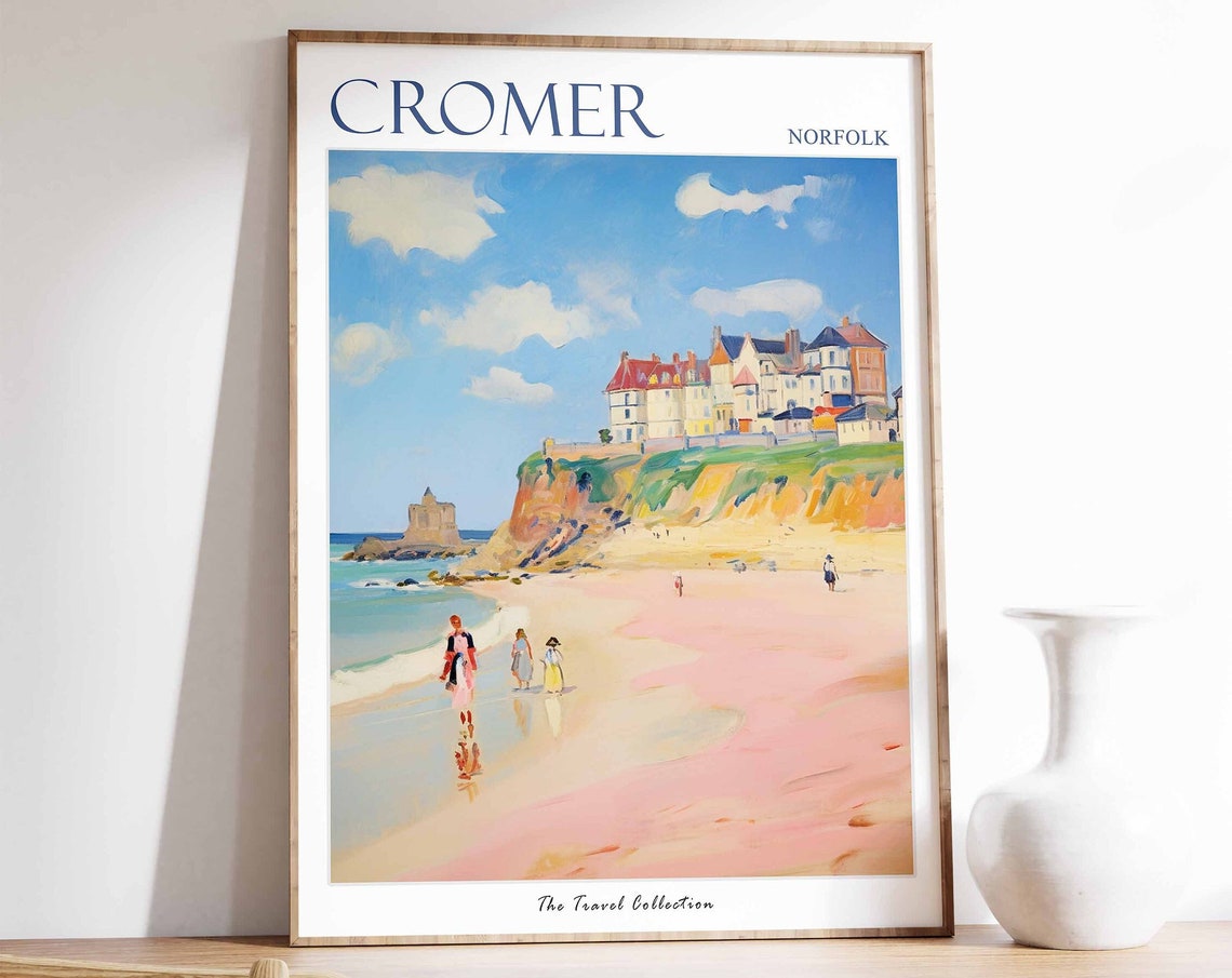 Cromer Norfolk Scenic Pink Sand Beach With Cliffs Travel Poster