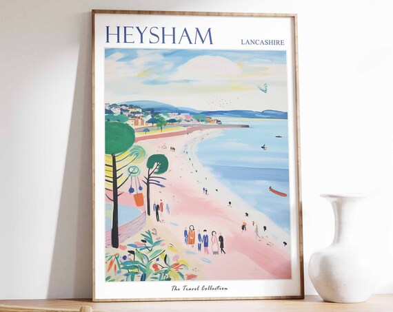 Heysham Poster Heysham Travel Print Lancashire Travel Poster British Decor Tropical Decor Heysham Gift Heysham Travel Poster