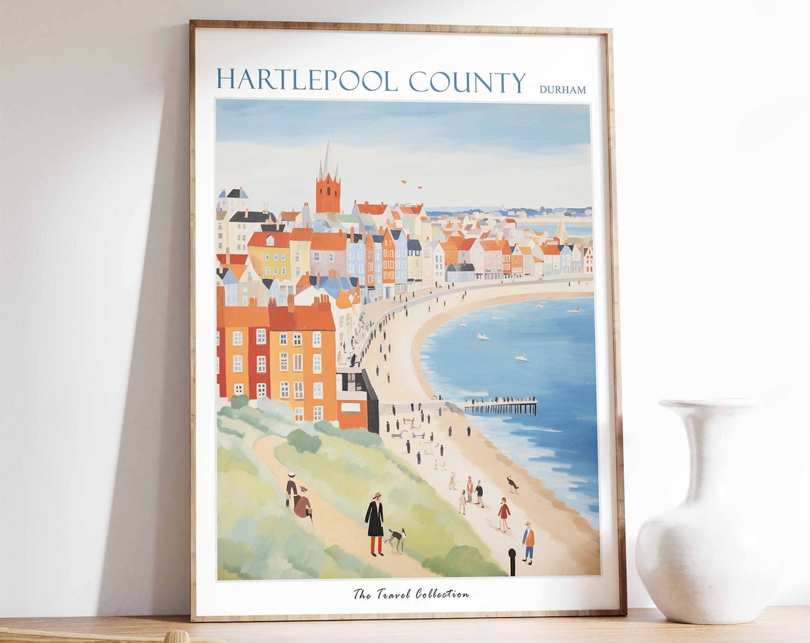 Hartlepool County Durham Pastel Beach Promenade Pier Scene Poster