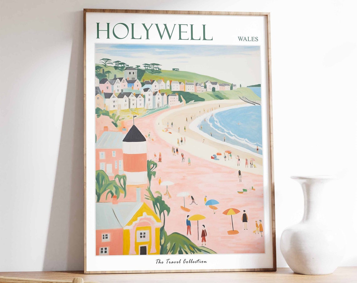 Holywell Poster Holywell Travel Print Wales Travel Poster Welsh Decor Tropical Decor Sea Print Holywell Gift Holywell Travel Poster