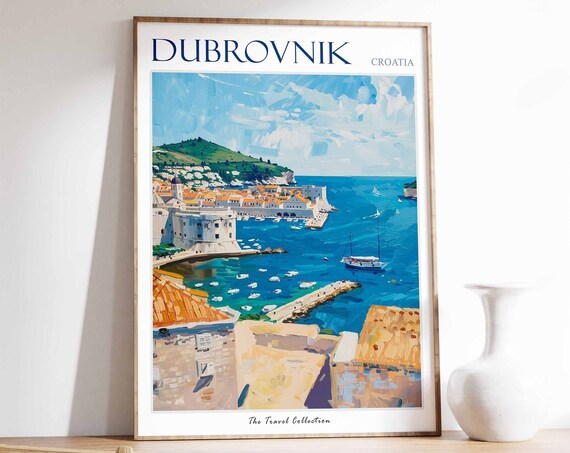 Dubrovnik Croatia Old Harbor City Walls Boats Adriatic Art Poster