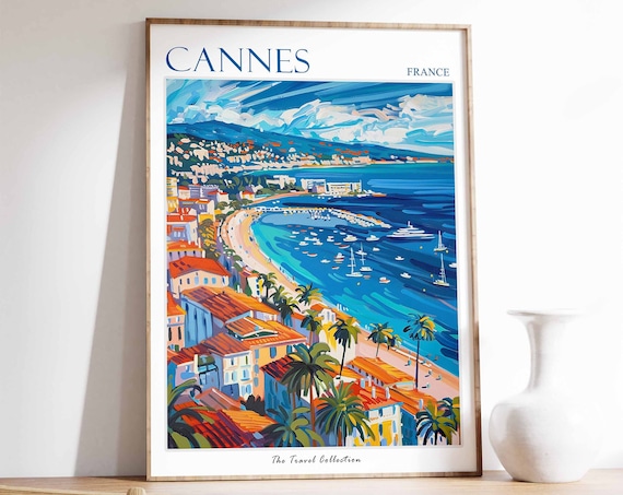 Cannes Poster Cannes Travel Print French Travel Poster Tropical Decor Beach Art Travel Gift Floral Print Botanical Print