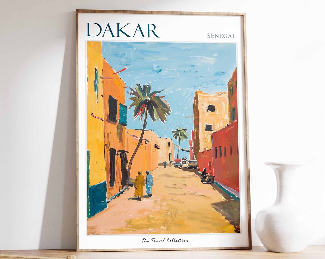 Dakar Senegal Ochre Street Palms And Daily Life Travel Poster
