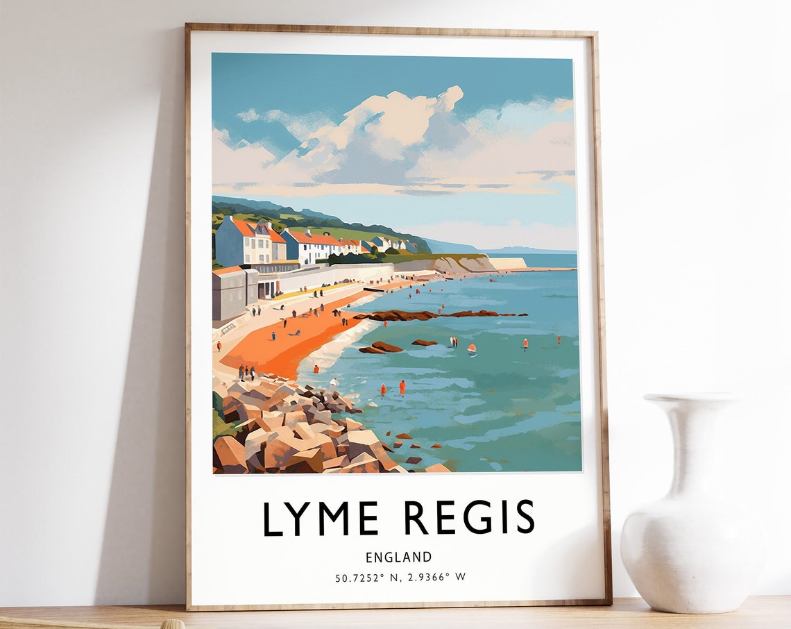 Lyme Regis Travel Print Dorset Travel Poster English Coast Travel Print Travel Art Travel Poster Colourful Travel Print Travel Art