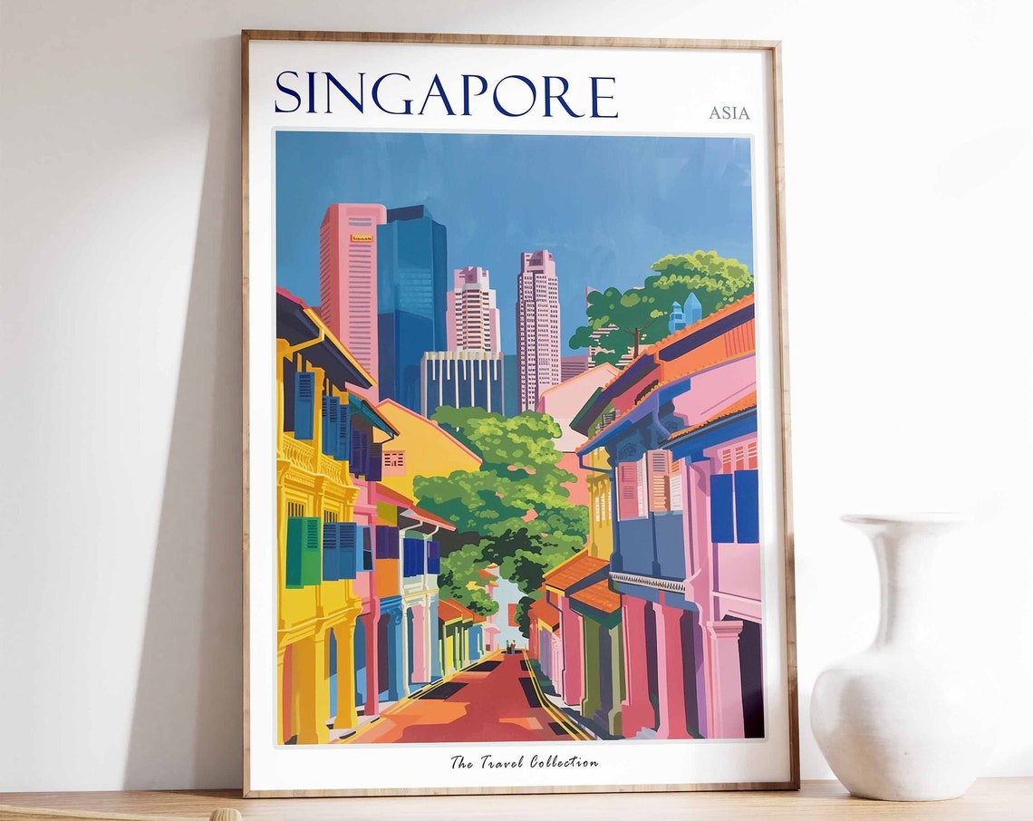 Singapore Poster Singapore Travel Print Tropical Decor City Wall Art Singaporean Decor Asia Travel Print Singapore Gift