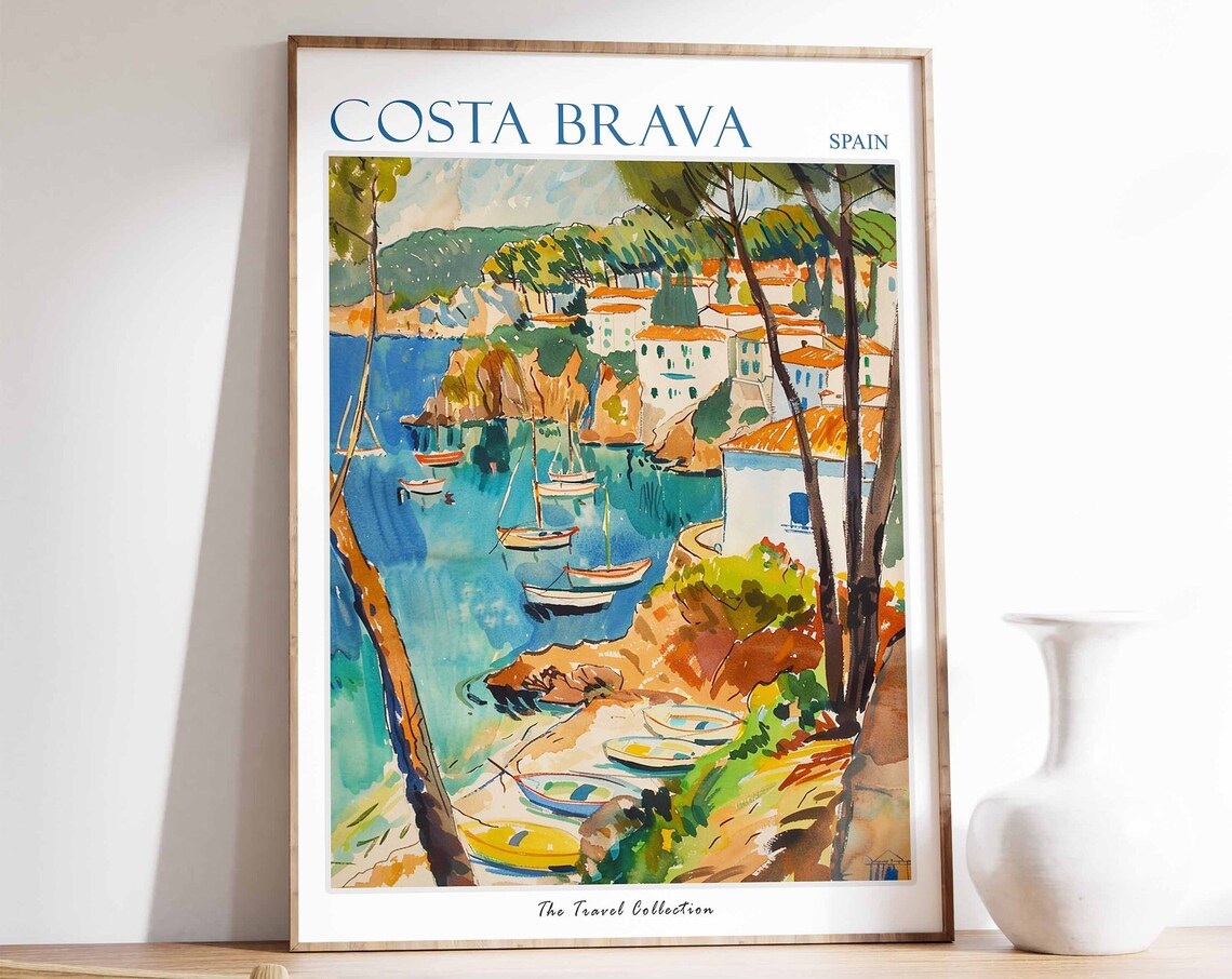 Costa Brava Travel Poster, Tropical Beach Art