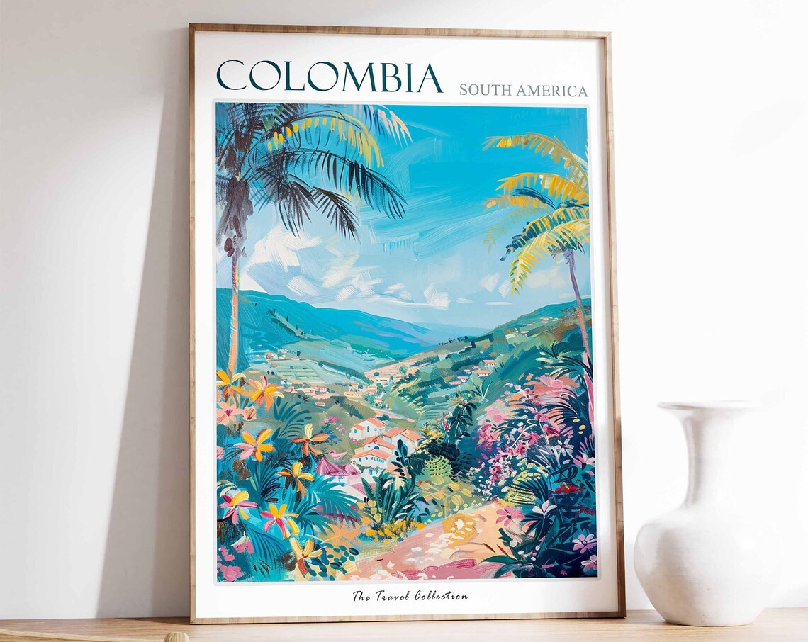 Colombia South America Tropical Valley Travel Collection Poster
